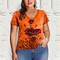 Women's Plus Size Tops T shirt Floral Short Sleeve V Neck Spring Summer Blue Purple Gray Big Size XL 2XL 3XL 4XL 5XL miniinthebox - thumbnail