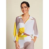 Satin Contrast Knot Front Balloon Sleeve Shirt - thumbnail