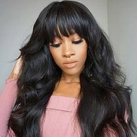 Body Wave Wigs with Bangs Human Hair Glueless Wavy Full Machine Made Scalp Top Wig None Lace Front Wigs for Black Women 8-30 inch Brazilian Virgin Hair Natural Color Lightinthebox