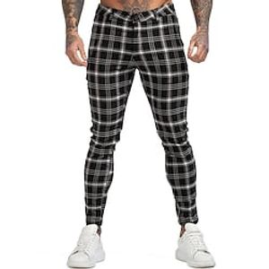 Men's Trousers Chinos Chino Pants Plaid Dress Pants Pocket Plaid Comfort Breathable Outdoor Daily Going out Cotton Blend Fashion Streetwear Black Yellow Lightinthebox