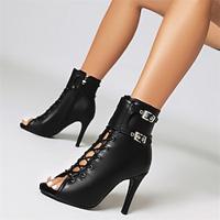 Women's Heels Sandals Boots Summer Boots Heel Boots Party Club Buckle Lace-up Stiletto Peep Toe Fashion PU Zipper Black Lightinthebox