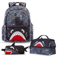 Nohoo Kids 16 Inch School Bag With Lunch Bag And Pencil Case - Set Of 3 Shark - Grey