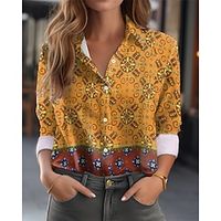 Women's Shirt Blouse Graphic Yellow Pink Red Print Button Long Sleeve Casual Fashion Shirt Collar Regular Fit Spring   Fall Lightinthebox - thumbnail