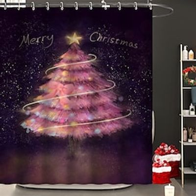 Christmas Bathroom Deco Shower Curtain with Hooks Bathroom Decor Waterproof Fabric Shower Curtain Set with12 Pack Plastic Hooks Lightinthebox
