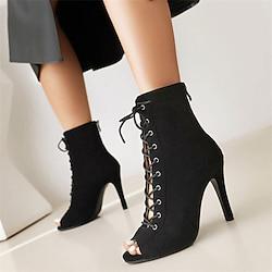 Women's Heels Sandals Boots Summer Boots Lace Up Boots Heel Boots Party Club Lace-up Stiletto Peep Toe Fashion Minimalism Faux Suede Zipper Almond Black Lightinthebox