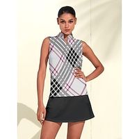 Women's Golf Polo Shirt Grey Sleeveless Top Stripes Ladies Golf Attire Clothes Outfits Wear Apparel Lightinthebox
