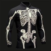 Skeleton Abstract Men's 3D Print Golf Polo Outdoor Casual Daily Streetwear Halloween Polyester Long Sleeve Turndown Polo Shirts Black Beige Gray Fall  Winter S M L Micro-elastic Lapel Polo Lightinthebox - thumbnail