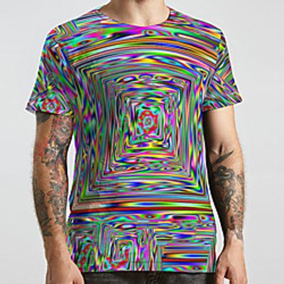 Men's Unisex Tee T shirt 3D Print Graphic Prints Geometry Plus Size Print Short Sleeve Casual Tops Basic Designer Big and Tall Rainbow Lightinthebox
