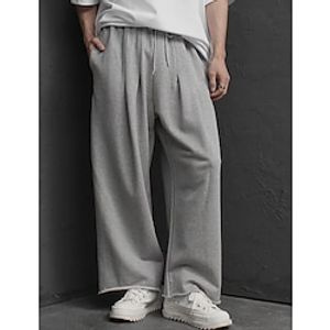 Men's Sweatpants Joggers Wide Leg Sweatpants Pleated Pants Pocket Drawstring Elastic Waist Plain Comfort Breathable Outdoor Daily Going out Cotton Blend Fashion Casual Gray miniinthebox