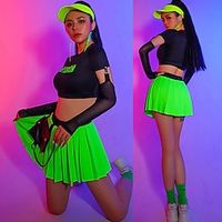 Women's Kpop Dancer DJ Dancing Party Jazz Polyester Black and Green Top Skirt miniinthebox - thumbnail