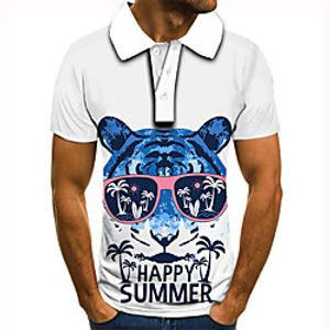 Men's Golf Shirt 3D Print Graphic Prints Tiger Letter Button-Down Short Sleeve Street Tops Casual Fashion Cool White / Sports miniinthebox