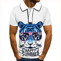 Men's Golf Shirt 3D Print Graphic Prints Tiger Letter Button-Down Short Sleeve Street Tops Casual Fashion Cool White / Sports miniinthebox - thumbnail