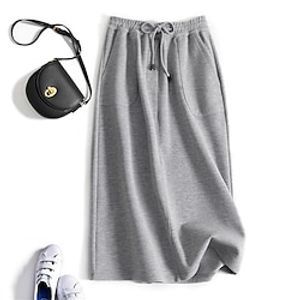 Women's Sporty Skirt Midi Knit Apricot Black Light Grey Skirts Pocket Drawstring Split Ends Fashion Casual Street Daily S M L Lightinthebox