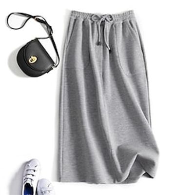 Women's Sporty Skirt Midi Knit Apricot Black Light Grey Skirts Pocket Drawstring Split Ends Fashion Casual Street Daily S M L Lightinthebox
