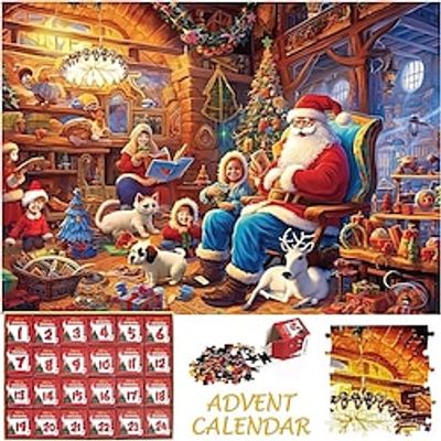 Puzzle Advent Calendar 2023 Christmas Puzzles Santa's Party Puzzle 24 Parts 1000 Pieces Puzzles for Adults Kids Jigsaw Puzzles 1000 Pieces Holiday Puzzle Countdown to Christmas Puzzles Gift miniinthebox