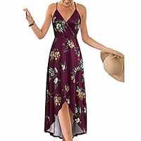 Women's Strap Dress Midi Dress Wine White Black Dark Blue Sleeveless Pattern Spring  Summer Casual Cotton 2021 S M L XL XXL Lightinthebox - thumbnail