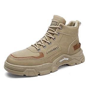 Men's Boots Combat Boots Work Boots Vintage Casual Daily Walking Shoes PU Warm Breathable Mid-Calf Boots Black Khaki Gray Spring Fall miniinthebox