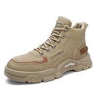 Men's Boots Combat Boots Work Boots Vintage Casual Daily Walking Shoes PU Warm Breathable Mid-Calf Boots Black Khaki Gray Spring Fall miniinthebox - thumbnail