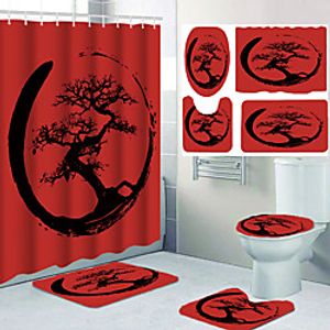 Personalized Design Cartoon Printing Four-piece Shower Curtain and Hook Modern Polyester Machined Waterproof Bathroom Lightinthebox