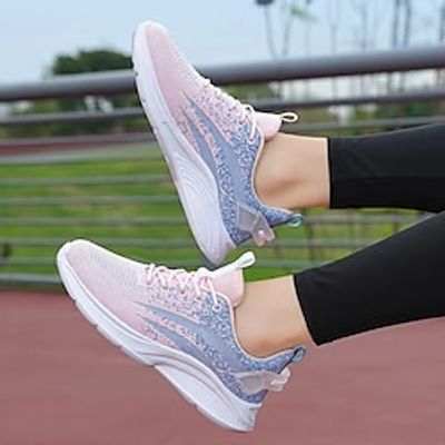 Women's Sneakers Flyknit Shoes Slip-on Sneakers Outdoor Daily Color Block Summer Lace-up Platform Round Toe Sporty Casual Walking Tissage Volant Lace-up Pink  Grey Black Blue Pink Lightinthebox
