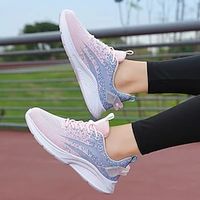 Women's Sneakers Flyknit Shoes Slip-on Sneakers Outdoor Daily Color Block Summer Lace-up Platform Round Toe Sporty Casual Walking Tissage Volant Lace-up Pink  Grey Black Blue Pink Lightinthebox - thumbnail