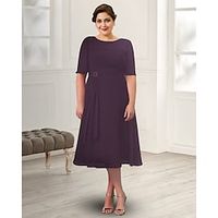 A-Line Mother of the Bride Dress Plus Size Elegant Jewel Neck Tea Length Chiffon Short Sleeve with Ruched 2022 Lightinthebox - thumbnail