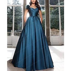 A-Line Evening Gown Elegant Dress Formal Prom Floor Length Sleeveless Sweetheart Satin with Feather Ruched 2023 Lightinthebox