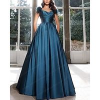 A-Line Evening Gown Elegant Dress Formal Prom Floor Length Sleeveless Sweetheart Satin with Feather Ruched 2023 Lightinthebox - thumbnail