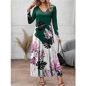 Women's Casual Dress SpringDress Floral Print V Neck Long Dress Maxi Dress Streetwear Maxi Street Vacation Long Sleeve Loose Fit Pink Navy Blue Dark Green Spring S M L XL 2XL Lightinthebox