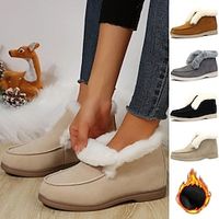 Women's Boots Snow Boots Suede Shoes Plus Size Outdoor Daily Fleece Lined Booties Ankle Boots Winter Flat Heel Round Toe Vintage Cute Plush Faux Fur Faux Suede Lace-up Solid Color Black Brown Beige Lightinthebox - thumbnail