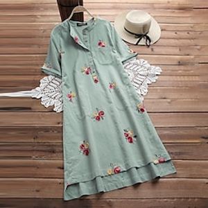 Women's Plus Size Shift Dress Floral Round Neck Short Sleeve Spring Summer Casual Knee Length Dress Causal Daily Dress Lightinthebox