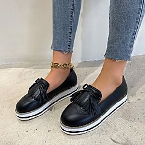 Women's Loafers  Slip-Ons Tassel Loafers Tassel Shoes Flat Heel Round Toe Vintage PU Tassel Solid Colored Black Blue Pink miniinthebox