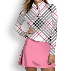 Women's Polo Shirt Golf Shirt Breathable Quick Dry Moisture Wicking Long Sleeve Golf Apparel Golf Clothes Regular Fit Zipper Stand Collar Plaid Spring Autumn Tennis Golf Pickleball Lightinthebox