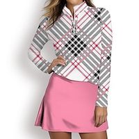 Women's Polo Shirt Golf Shirt Breathable Quick Dry Moisture Wicking Long Sleeve Golf Apparel Golf Clothes Regular Fit Zipper Stand Collar Plaid Spring Autumn Tennis Golf Pickleball Lightinthebox - thumbnail