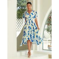 Chiffon Halo Dyeing Printed Elastic Waist Midi Dress