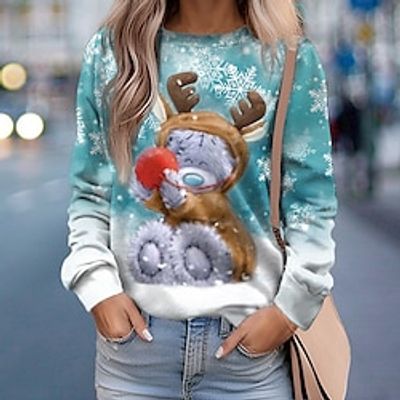 Women's Pullover Christmas Sweatshirt Sportswear Festival Pink Blue Purple Snowflake Reindeer Christmas Casual Round Neck Long Sleeve Top Micro-elastic Fall  Winter miniinthebox