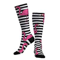 Compression Socks Long Socks Over the Calf Socks Athletic Sports Socks Cycling Socks Women's Men's Bike / Cycling Breathable Soft Comfortable 1 Pair Stripes Flamingo Cotton Fuchsia S M L / Stretchy miniinthebox - thumbnail