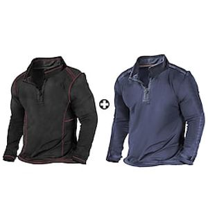 Men's As Picture Casual Shirt Sets Long Sleeve Quarter Zip Sports  Outdoor Going out Plain Basic Polyester Spring   Fall Lightinthebox