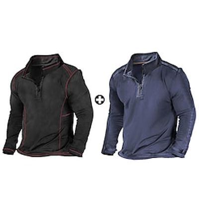 Men's As Picture Casual Shirt Sets Long Sleeve Quarter Zip Sports  Outdoor Going out Plain Basic Polyester Spring   Fall Lightinthebox