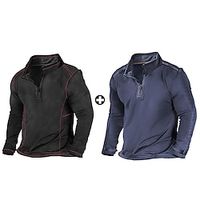 Men's As Picture Casual Shirt Sets Long Sleeve Quarter Zip Sports  Outdoor Going out Plain Basic Polyester Spring   Fall Lightinthebox - thumbnail
