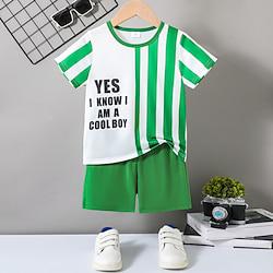 2 Pieces Toddler Boys T-shirt Shorts Outfit Stripe Letter Short Sleeve Side Stripe Set School Fashion Daily Summer 3-7 Years Green Lightinthebox