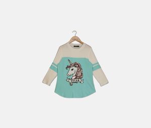 Kids Girls Sequined Top  Aqua/White