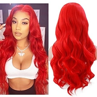 Synthetic Lace Wig Wavy Style 16-26 inch Red Middle Part 13x4 Lace Front Wig All Wig Red Lightinthebox