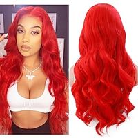 Synthetic Lace Wig Wavy Style 16-26 inch Red Middle Part 13x4 Lace Front Wig All Wig Red Lightinthebox - thumbnail