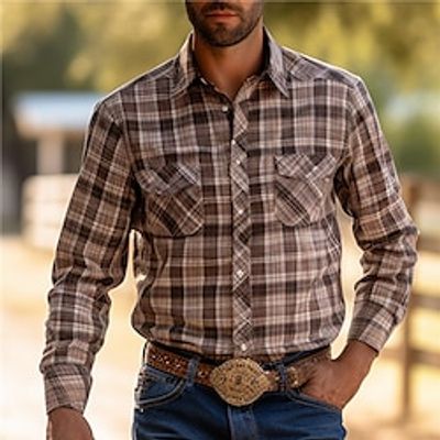 Plaid Vintage western style Men's Shirt Daily Wear Going out Weekend Fall Winter Turndown Long Sleeve Black Burgundy Khaki S M L Shirt Lightinthebox Plaid Vintage western style Men's Shirt Daily Wear Going out Weekend Fall Winter Turndown Long Sleeve Black Burgundy Khaki S M L Shirt Lightinthebox