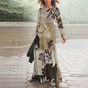 Women's Casual Dress Long Dress Maxi Dress Green Purple Pink Long Sleeve Floral Print Winter Fall Autumn Crew Neck Mature Winter Dress Weekend Fall Dress 2022 S M L XL XXL 3XL miniinthebox