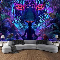 Mandala Leopard Blacklight Tapestry UV Reactive Glow in the Dark Trippy Misty Hanging Tapestry Wall Art Mural for Living Room Bedroom Lightinthebox