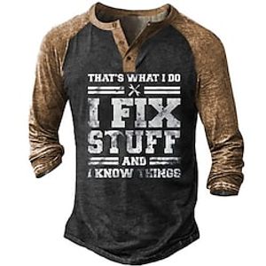 Men's Henley Shirt T shirt Tee Tee Slogan T Shirts Graphic Color Block Letter Henley Black Army Green Navy Blue Blue Brown 3D Print Outdoor Daily Long Sleeve Button-Down Print Clothing Apparel Basic miniinthebox