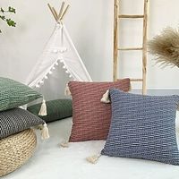 Throw Pillow Cover Solid Colored Boho Cotton Linen Farmhouse Square Decorative Cushion Covers with Tassels for Couch Sofa Chair miniinthebox - thumbnail