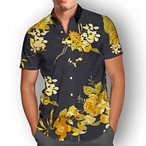 Men's Shirt Floral Button-Down Print Short Sleeve Street Tops Casual Fashion Breathable Comfortable Yellow miniinthebox
